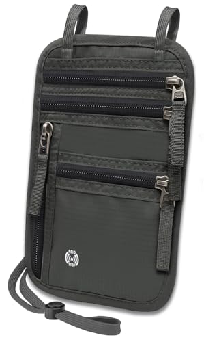 Sizobi Neck Wallet for Traveling Women Men, RFID Blocking Nylon Passport Holder Travel Pouch, Family Travel Document Organizer Passport Wallets,International Travel Must Haves Travel Accessories