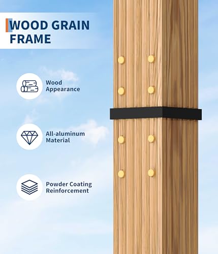 10 x 13 Ft Wood-Grain Aluminum Pergola Outdoor Pergola with Retractable Canopy Sun Shade Shelter for Garden, Patio, Backyard, Deck - Beige