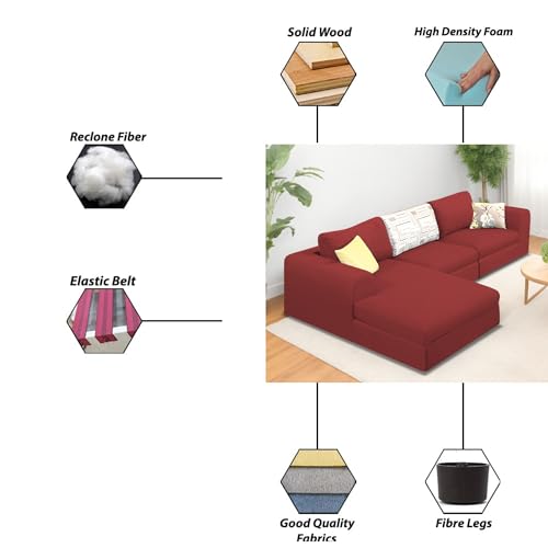 Image of Koza LHS 4 Seater L Shape Sofa Set for Living Room (Maroon Fabric) Premium Fabric Sofa