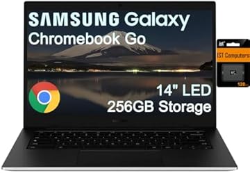 SAMSUNG Galaxy Chromebook Go Laptop (14" LED, Intel Celeron N4500, 256GB Storage (128GB eMMC+128GB SD Card)) For Home & Student, 12-Hr Long Battery, Spill-Resistant, Webcam, Wi-Fi 6, Chrome OS, Silver