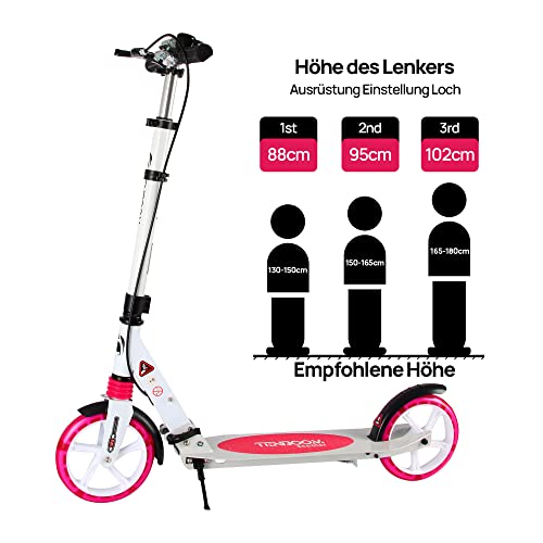 TENBOOM Kinderstep met draagriem en bel, grote wielen, inklapbaar, voor volwassenen, cityscooter, schijven en… - Afbeelding 5