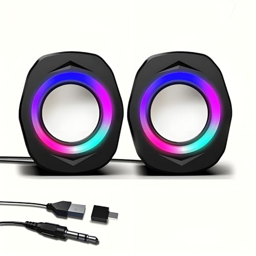WMQ USB Wired Computer Speakers for Desktop PC - 2.0 Wired Speaker for Monitor, Powered PC Speakers with 3.5mm Jack