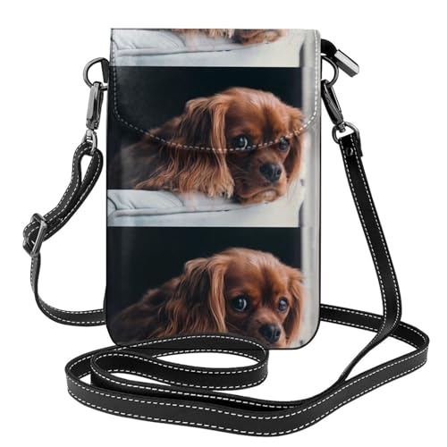 Pochette téléphone Cavalier King Charles en cuir PU avec porte-cartes pour femme
