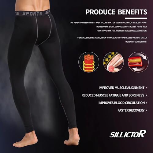 Sillictor Mens Compression Leggings Quick Dry Gym Running Tights Mens UPF 50+ Sports Base Layer Leggings for Hiking Football Basketball Ski,High Wicking Muscle Support Odor Control - Image 5