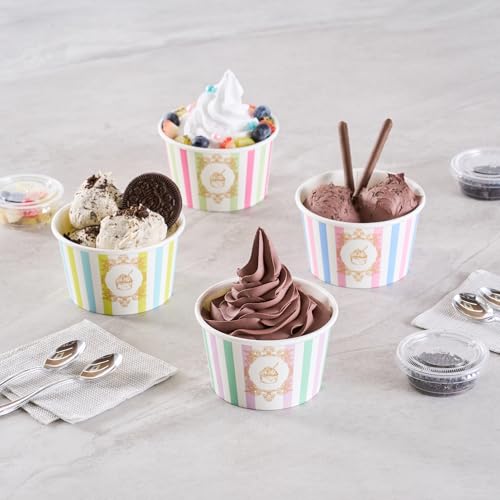 Image of Coppetta 8 Ounce Dessert Cups, 50 Greaseproof Ice Cream Cups - Lids Sold Separately, For Hot And Cold Foods, Purple And Blue Stripe Paper Yogurt Bowls, Disposable, Sturdy - Restaurantware