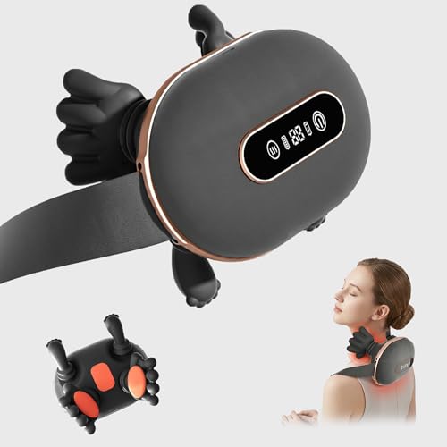 Shoulder & Neck Massager with Heat Cordless Shiatsu Deep Tissue Kneading Massager Rechargeable Electric Back & Shoulder Pain Relief Massager 3 Massage Levels & 2 Heat Settings