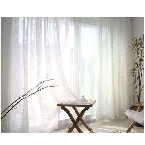 Rideau Voilage Interieur, Rideau Fenêtre Blanc 107x183cm Rideau Voilage en Polyester à Oeillets Effet Lin Uni Blanc, Lotto de 2 Rideau Voilage Interieur, Rideau Fenêtre Blanc 107x183cm Rideau Voilage en Polyester à Oeillets Effet Lin Uni Blanc, Lotto de 2