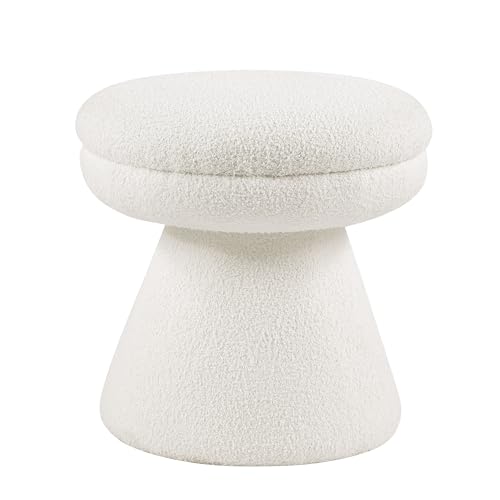 Furniture of America Rami Modern 18-inch Mushroom-Shape Upholstered Ottoman with Tapered Pedestal, Vanity Stool Chair, Small Foot Stool for Bedroom, Living Room, Entryway, Beige by Furniture of America - Used condition - US$24.27