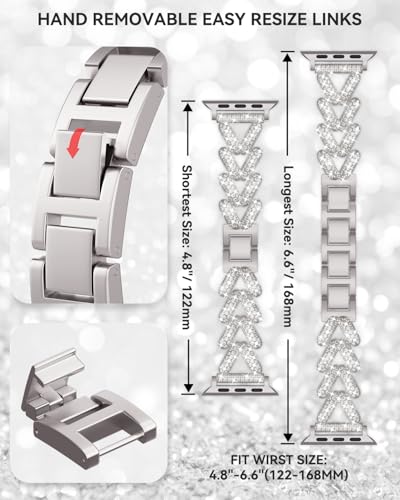 Image of Rhinestones Encrusted Metal Bracelet and Case, Compatible with Apple Watch Bands 38mm-49mm (Series 11 /10 /1 /SE /Ultra 2)- Bling Gold Women's Jewelry Strap, Luxury iWatch Bracelet