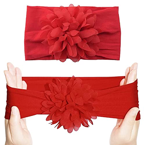 Image of SYGA Pack of 4 Baby Headbands Nylon Flower Soft Stretchable Hairband for Newborn Infant Toddler Kids For 0-3 Year (Multicolor)