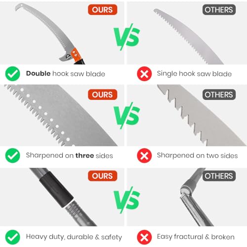 Image of HASTHIP Manual Pruning Saw 9.8ft Adjustable Stainless Steel Pole Saw with Curved Hooked Blade Branch Trimmer for High Thick Branches Cutting and Tree Limb Trimming Tool