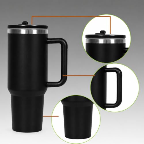 Image of Stainless Steel 1200 ml Vacuum Tumbler with Lid & Straw - Double‑Wall Insulated Cup for Travel, Gym & Office - Keeps Beverages Hot or Cold - 1.2 L Capacity (Black with Silver line)
