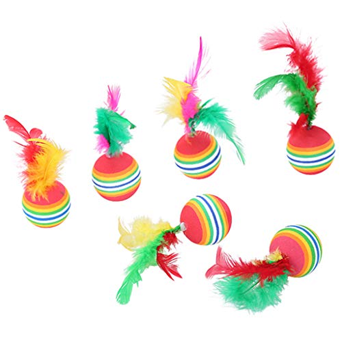 Jouet balle arc-en-ciel mousse chats plume interactif drôle