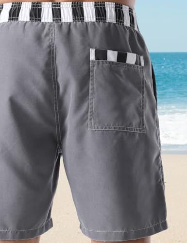 Men's Swim Trunk Solid Gray Relaxed Fit Soft Washed Drawstring Board Shorts2