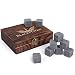 Whiskey Stones - Gift Set - Set of 9 All Natural Whiskey Chilling Stones w/Wooden Gift Box, Velvet Bag, and Tongs - Premium Whiskey Rocks - Great Father's Day Gift