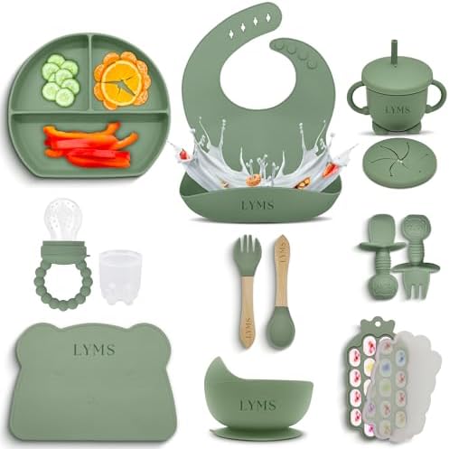 LYMS Baby Weaning Set 14pcs – Silicone Baby Feeding Set with Suct...