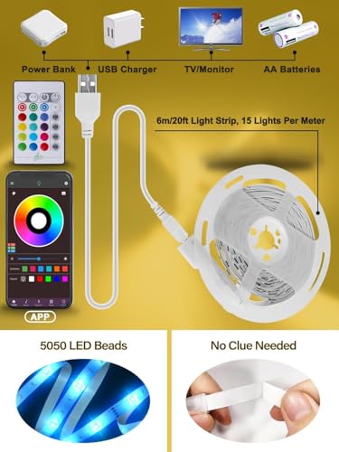 Image of NBBUFF Led Lights for TV for 32-75 Inch, 16.4ft TV Led Backlight, RGB Led Strip Lights Music Sync Color Changing, USB Light Strip with Remote, App Control Led Lights for Bedroom, Gaming Accessories