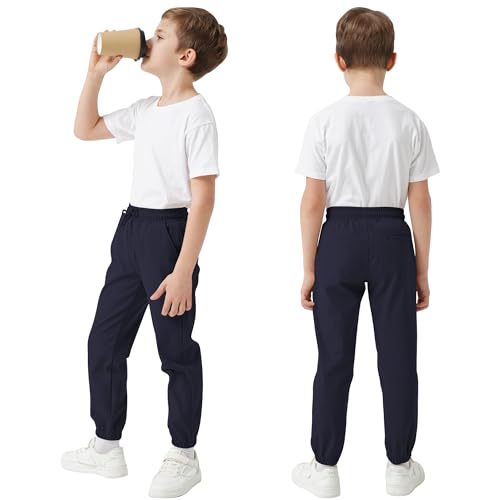 qbk school joggers for boys - elastic waist dress jogger uniform pants with drawstring