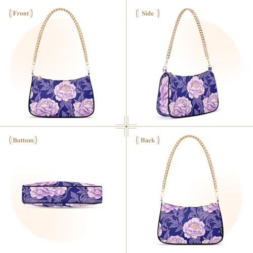 Clutch Shoulder Bags Tote Evening Purse Handbags for Women Purple Peony Hobo Bags with Zipper Closure2