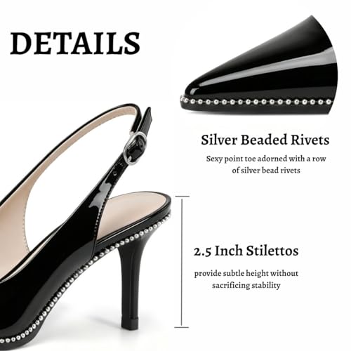 Image of YODEKS Slingback Heels for Women Pointy Toe Beaded Heels Close Toe Kitten Heel Pumps 2.5 Inch Stiletto Pumps Wedding Party Dressy Shoes