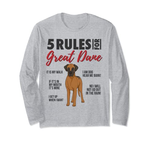 5 Regole per Great Dane Dog I Funny Great Dane Maglia a Manica