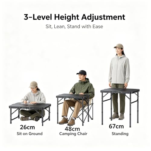 HOMGEN Mesa Plegable Pequeña para Camping con 3 Alturas, Mesa Portátil para Picnic al Aire Libre con Escritorio MDF Ligero 2.25kg - 66lbs para Picnic Playa RV Estudio Interior Escritorio de Trabajo – Fácil de Montar y Limpiar miniatura 3