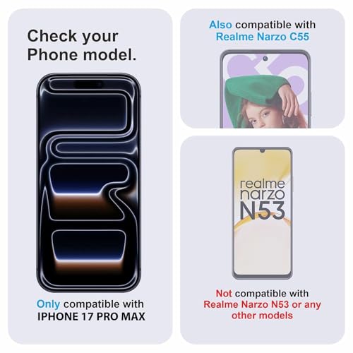 Image of Tempered Glass Screen Protector Compatible for iPhone 17 PRO MAX with Edge to Edge Coverage and Easy Installation Kit