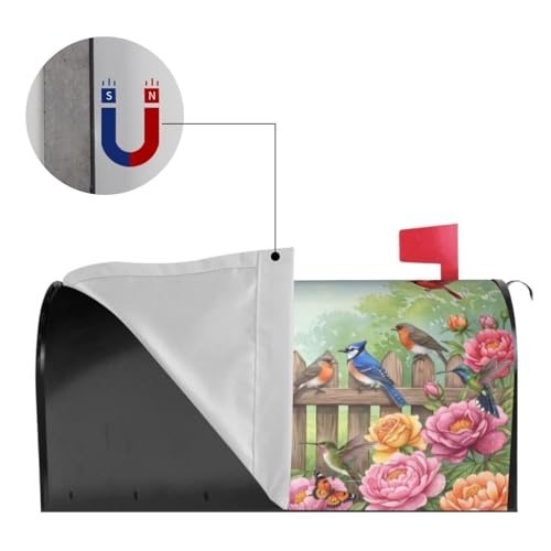 Image of Colorful Flowers and Birds Mailbox Cover Magnetic Spring Summer Seasonal Waterproof Mailbox Wraps Post Letter Box Decor 21x18 in