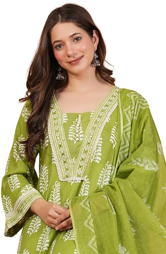 Image of Amayra Women's Pure Cotton Straight Kurta Set with Palazzo Pants & Dupatta|Ethnic wear|Kurta Set for Women