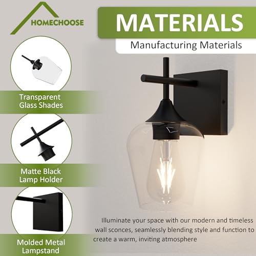 Image of Vanity Bathroom Light, 1-Light Bathroom Light Fixtures Over Mirror, Black Vanity Lights for Bathroom with Clear Glass, Modern Wall Lamp for Cabinet Hallway, Bedroom