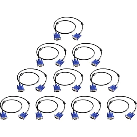 VGA to VGA Monitor Cable 10 Pack, 15 Pin Male to Male Computer Cord Support 1080P Full HD for Laptop TV Projector - 3 Feet Cover