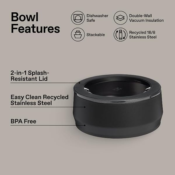 STANLEY Pet Bowl | 3-Cup (24 oz) Insulated Stainless Steel Dog & Cat Bowl | Splash-Resistant Lid | Dishwasher Safe | BPA-Free | Black 2.0 by STANLEY - Image 2
