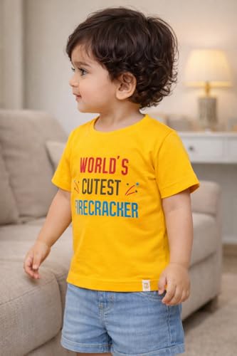 Image of BODYCARE Kids Inafant Placement Print Boys Round Neck Half Sleeves Cotton T-Shirt | Skin Friendly Regular Fit | Soft Breathable Fabric Comfortable & Durability | Pack of 1 | Mustard | Age 6-12 Months