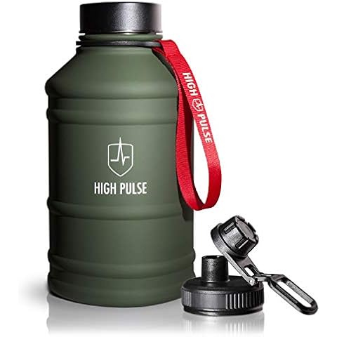 High Pulse XXL Water Jug made of stainless steel with drinking attachment + cap (2.2 l) - leak-proof for your fitness and strength training - 100 % BPA-free and suitable for carbonic acid Cover