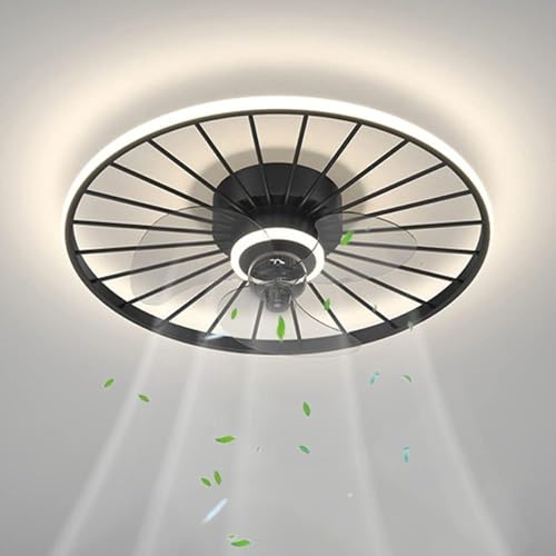 Ventilador de Techo Redondo Ultrafino con Control Remoto, iluminación Inteligente Regulable, Panel Plano silencioso para Interiores, dormitorios, comedores y cocinas, Color Negro y