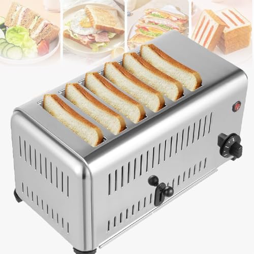 Aioneer Tostadora Comercial De Pan De Molde, Acero Inoxidable, Ranuras Anchas para Hornear, Bandeja Recogemigas, Ideal para Hoteles, Restaurantes Y Hogares. Tostadora Manual De A-6slice