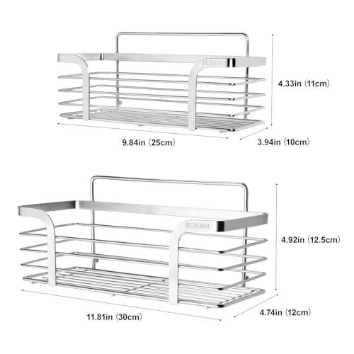 Carehabi Mensola Doccia Senza Foratura 2 Pezzi Organizer Bagno in Acciaio Inox SUS304 con 4 Ganci Mensola Senza Foratura Oggetti Bagno per Shampoo per Bagno e Cucina - Immagine 1