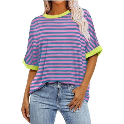 HOOUDO Sale Angebote T-Shirts mit Farbverlaufsgrafik für Damen, Sommer, lässig, übergroß, T-Shirts, Rundhalsausschnitt, Trendige Tunika-Oberteile,...