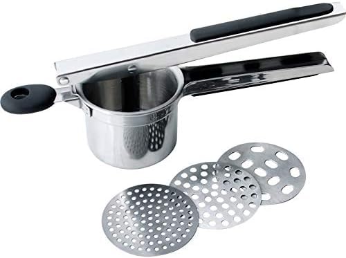 Stainless Steel Potato Ricer, with Interchangeable Fineness Discs Multifunctional Creates Smooth Creamy Mashed Potato, Vegetables,Fruits, and Baby Food (3 Interchangeable Fineness Discs)