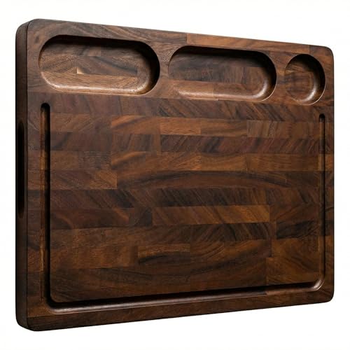 Tabla de cortar rectangular de nogal con mango 43x33x2.5 cm miniatura 1