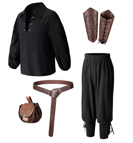 Image of Kids Medieval Viking Pirate Renaissance Tunic Pants Accessories Costume for Boys Cosplay 3-14 Years