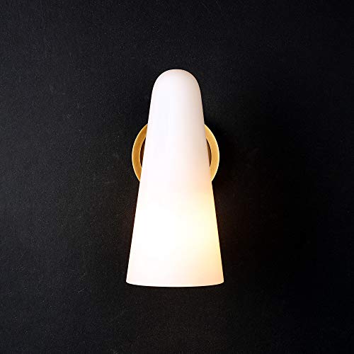 Image of Bianco Solid Brass Wall Sconce, Antique Finish with Milky White Frosted Glass Shade, Dimmable E26 Wall Lamp for Bedroom Living Room Bathroom Vanity, Handmade Vintage Lighting Fixture