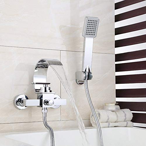 Système de douche mural avec douchette laiton et mitigeur de baignoire chrome - 2