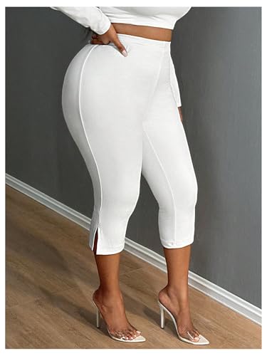 Floerns Women's Plus Size Slit Skinny Capri Pants Elastic High Waist Dressy Trousers4