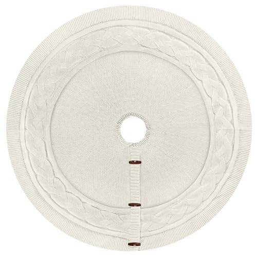 Lorehelina Christmas Tree Skirt, 36 Inch Cable Knit Pattern, Thick Knitted Holiday Tree Cover for Rustic Farmhouse Christmas Decor, White by Lorehelina - Image 8