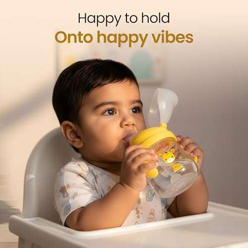 Image of LuvLap Star Anti Spill Spout Sipper for Kids with Twin Handles, 270 ml, Sippy Cups with Soft Silicone Spout and Weighted Straw, Water Bottle for Kids, Non-Toxic & BPA Free (Yellow)