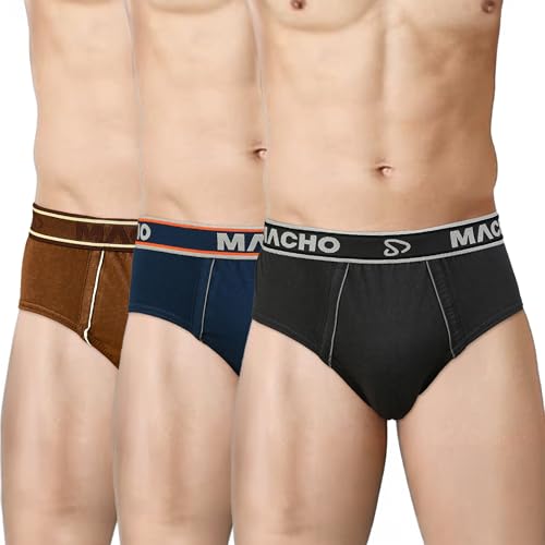 Macho Spoto Men's Solid Pure Cotton Brief Pack of 3 (Assorted Colour May Vary)