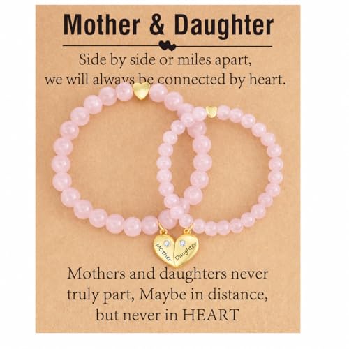 Saroly Mother Daughter Bracelets Mothers Day Gifts for Mom Daughter Matching Heart Charm Bracelet Mommy and Me Jewelry Gifts for Mother Decorations Pink