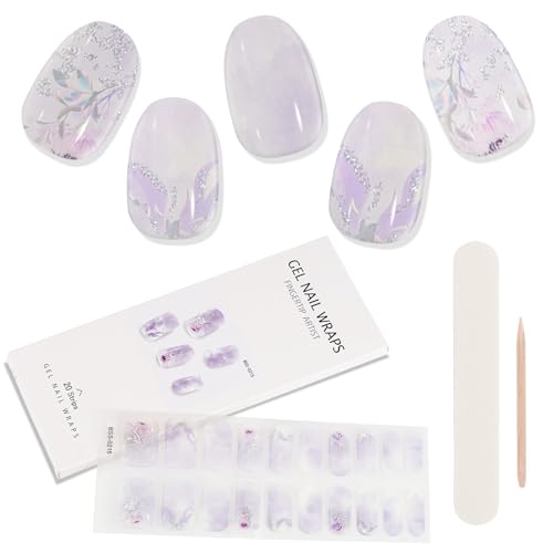 Kalolary 20PCS Gel Nail Polish Strips, Nail Gel Art Sticker Full Nail Wraps Decals with Nail File and Stick for Women Girls Nail Art Decor (UV/LED Lamp Required) (A)