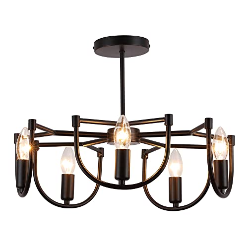 Vintage 5-Flammig Pendelleuchte Esszimmer Schwarze Kronleuchte Industrial Metall Hängelampe E27 Fassung Deckenlampe für Wohnzimmer Schlafzimmer Küche Esstisch Bauernhaus Deko Ø48CM Cover